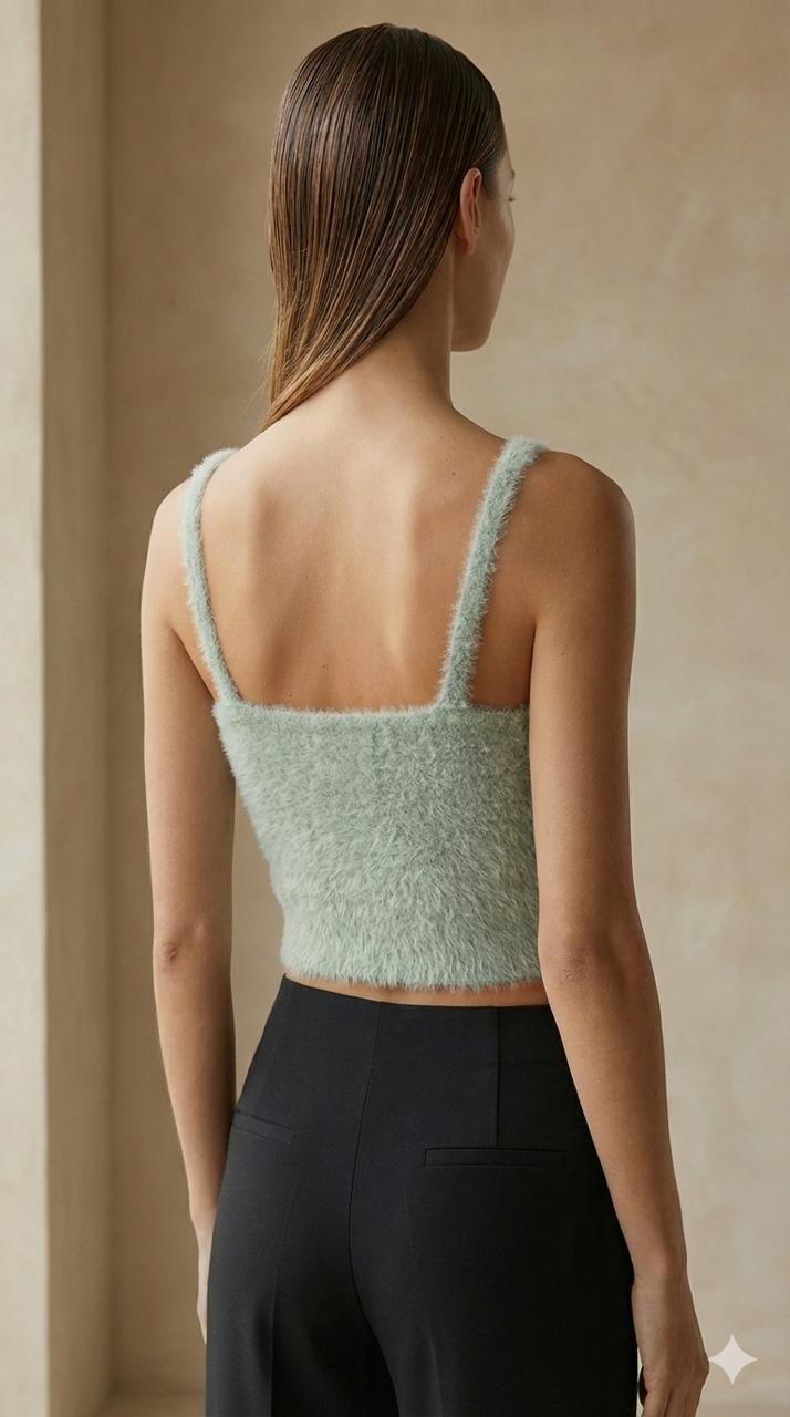 Mint Green Furry Ribbed Stretchable Top