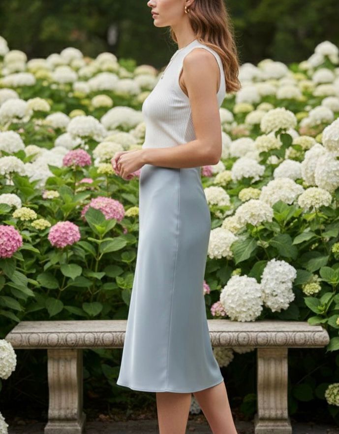 Satin Mid Length Skirt