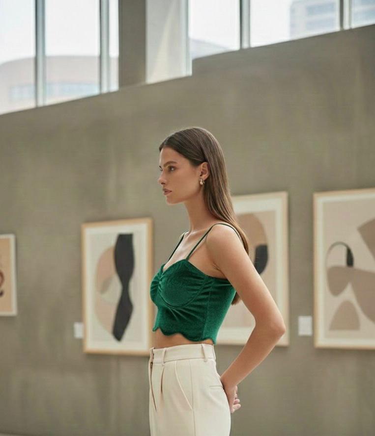 Forest Green Velvet Bustier Crop Top