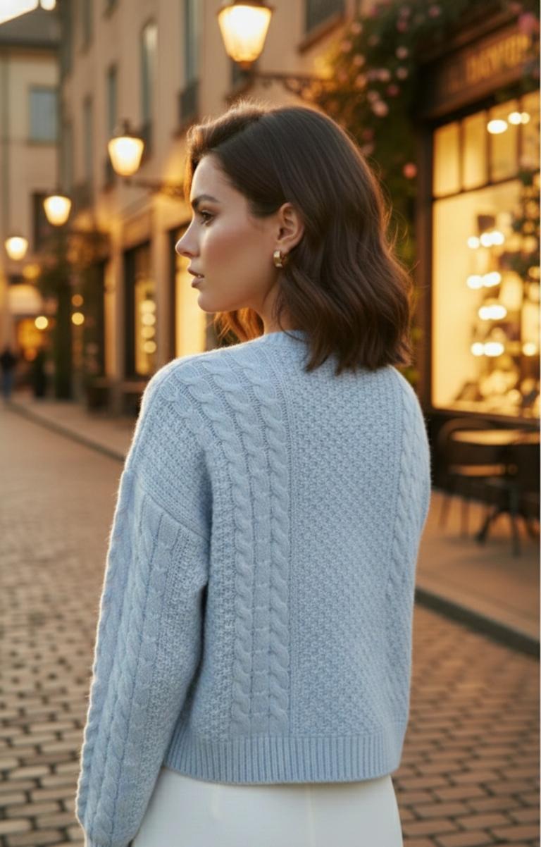 Blue Knitted Crop Sweater