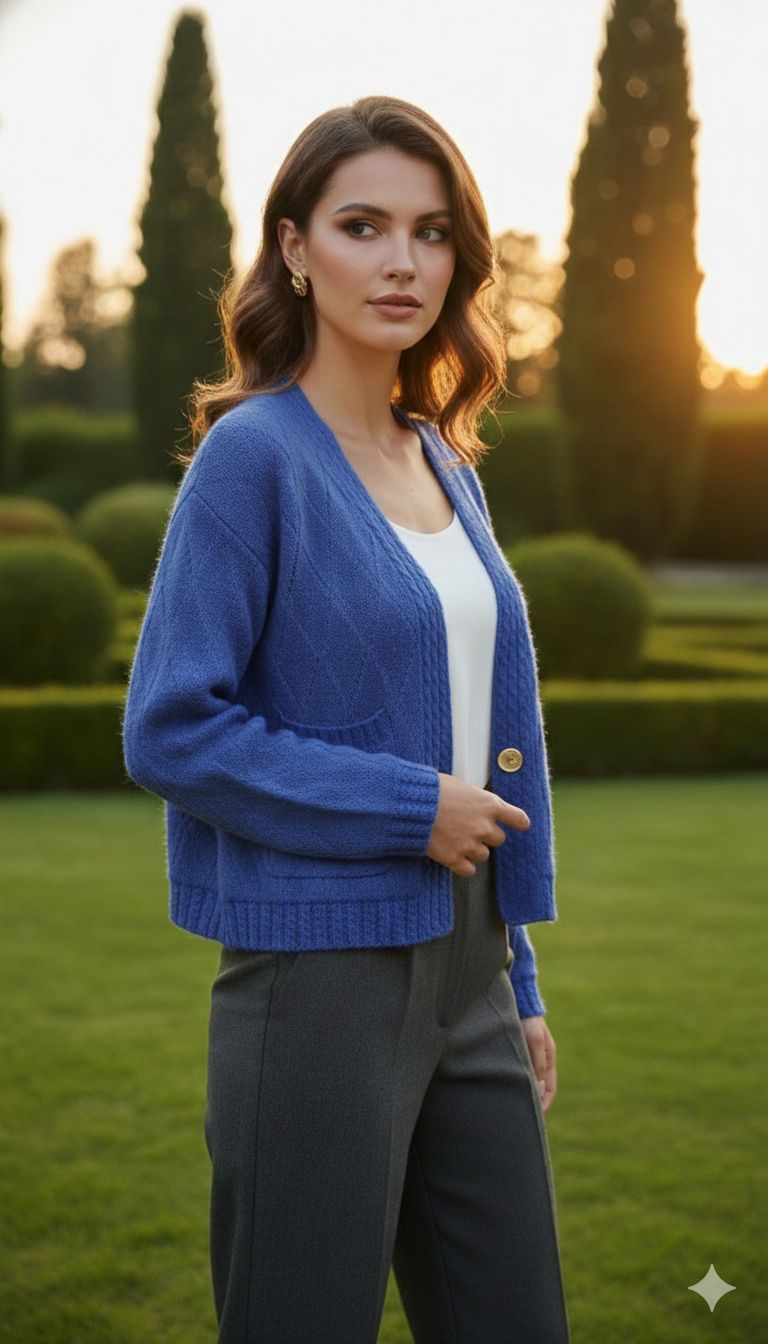 Royal Blue Knitted Buttoned Crop Cardigan
