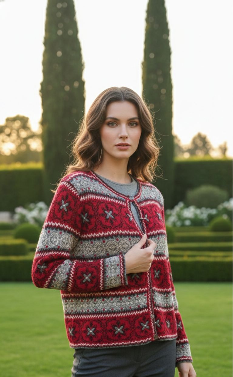 Christmas Print Button Cardigan