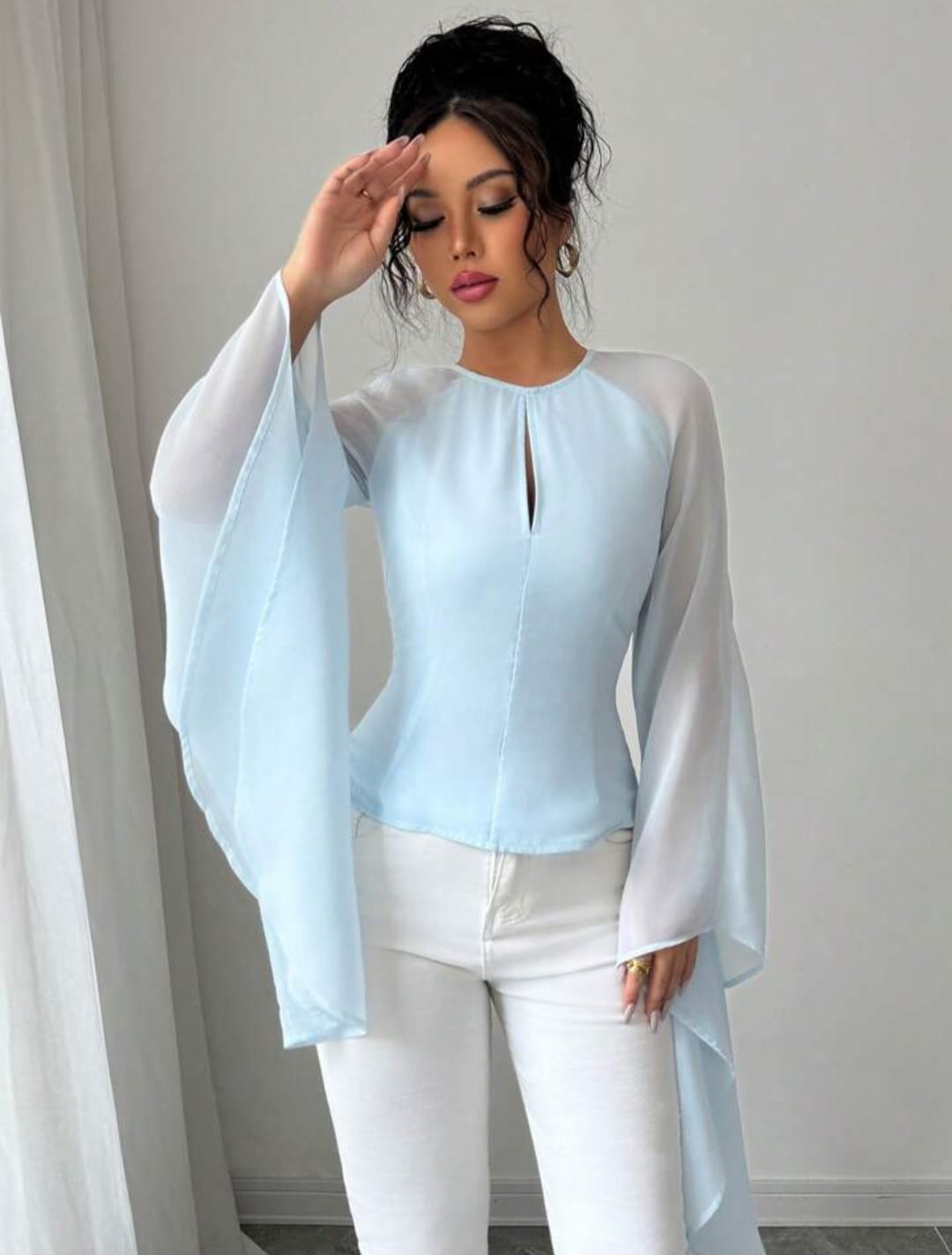 Cuff Design Round Neck Top