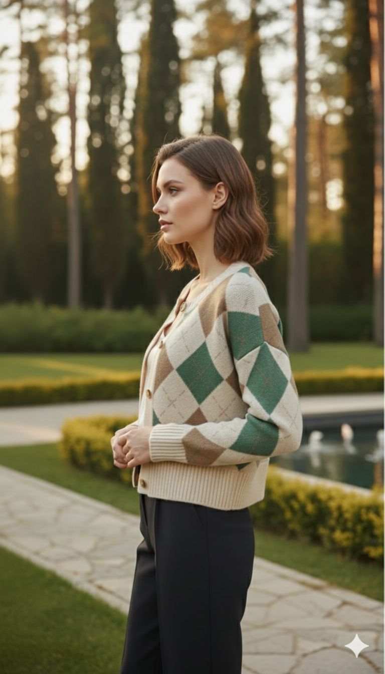 Beige Checked Sweater