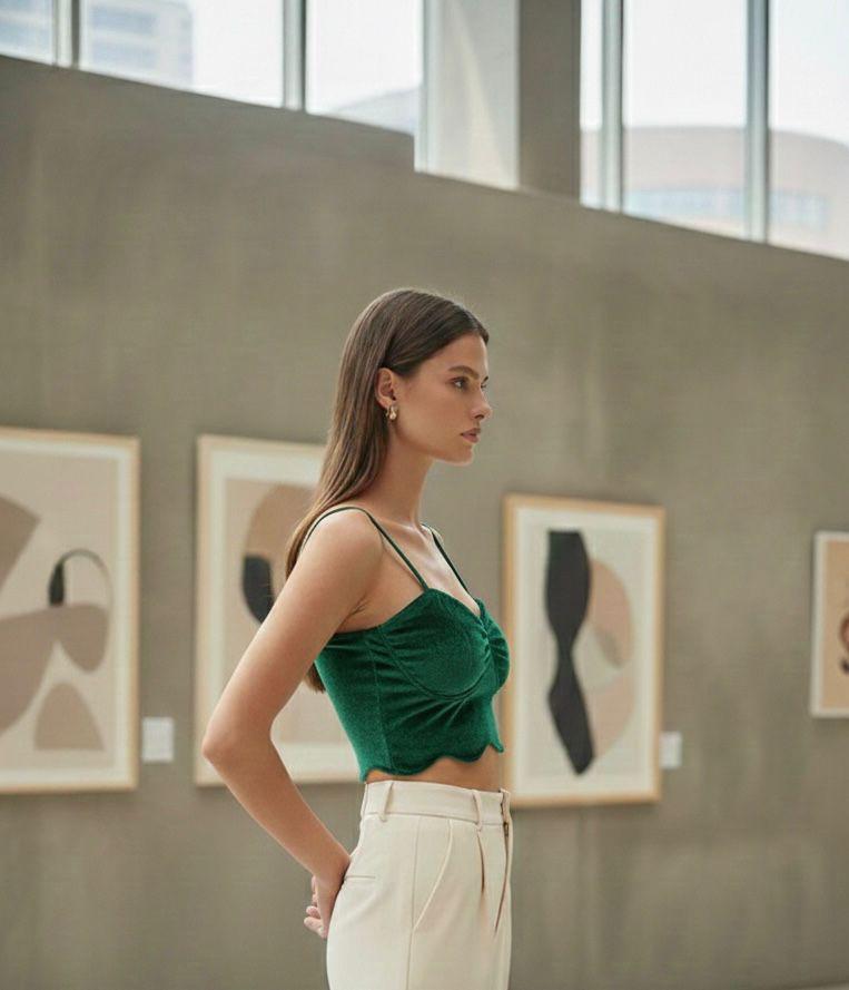 Forest Green Velvet Bustier Crop Top