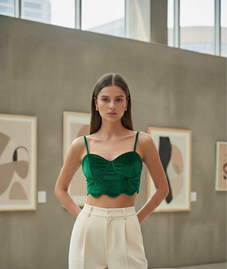Forest Green Velvet Bustier Crop Top