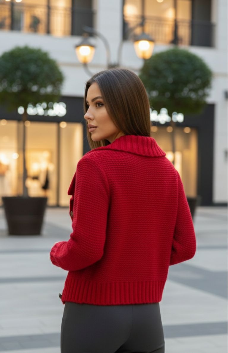 Red Knitted Golden Button Sweater