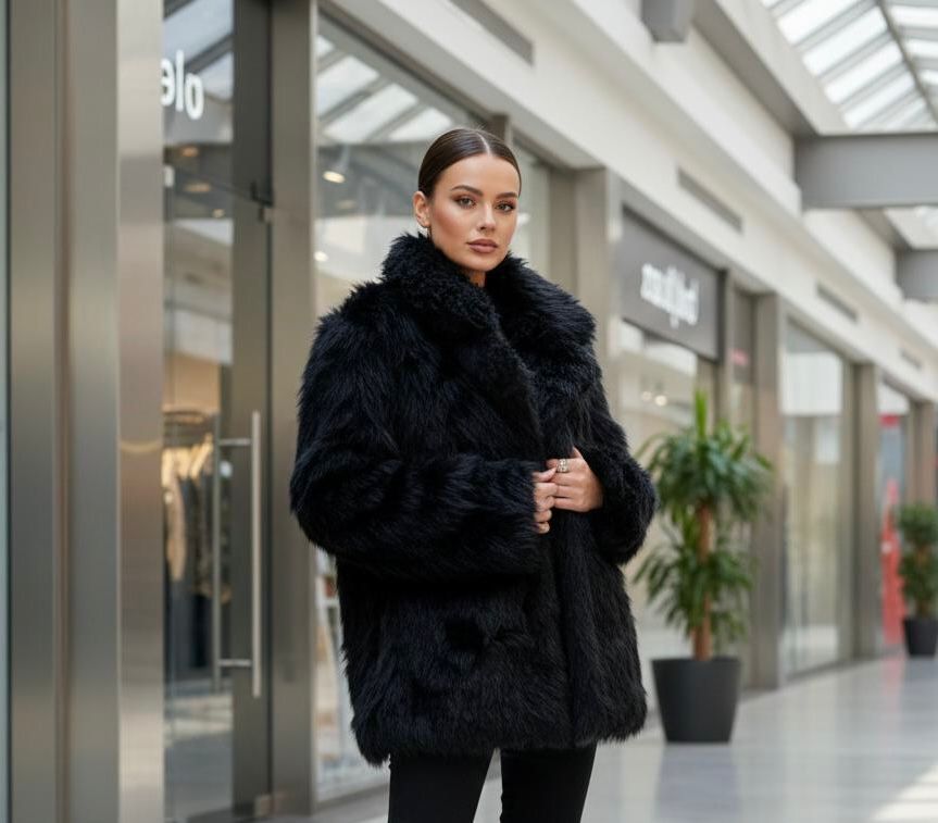 Black Long Faux Fur Jacket Coat
