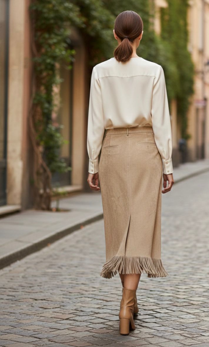 Beige Fringe`s Skirt