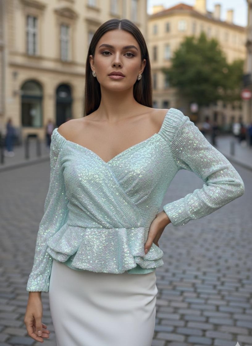 Sequined Peplum Fit Top