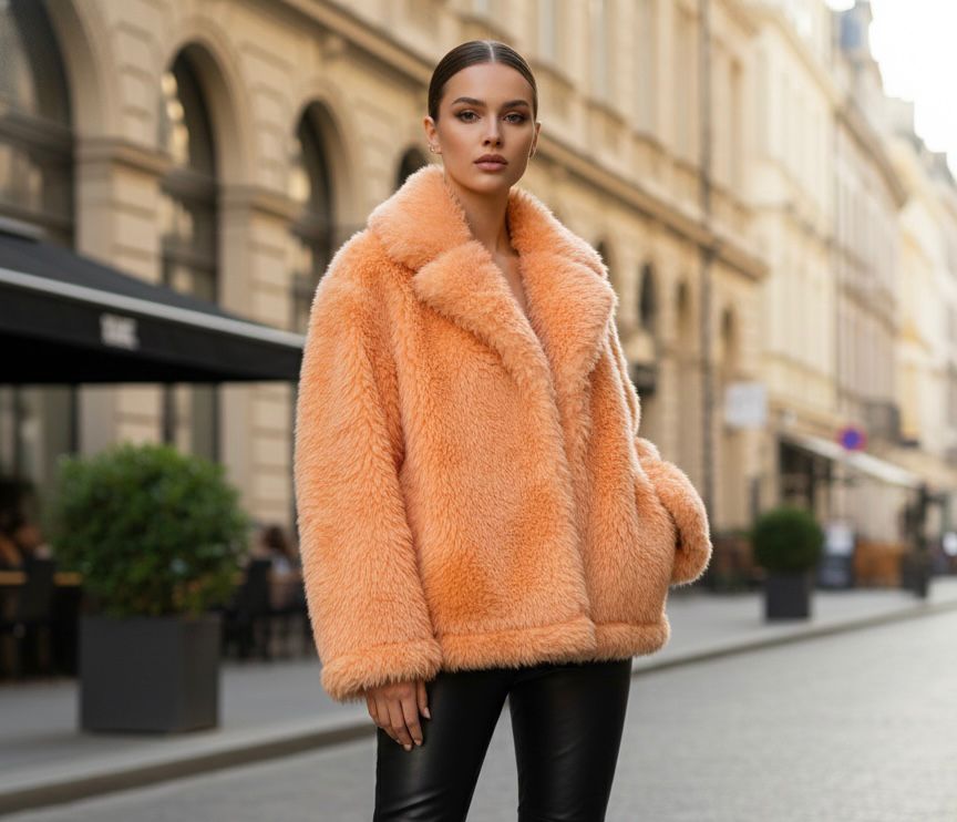 Peach Furry Teddy Coat