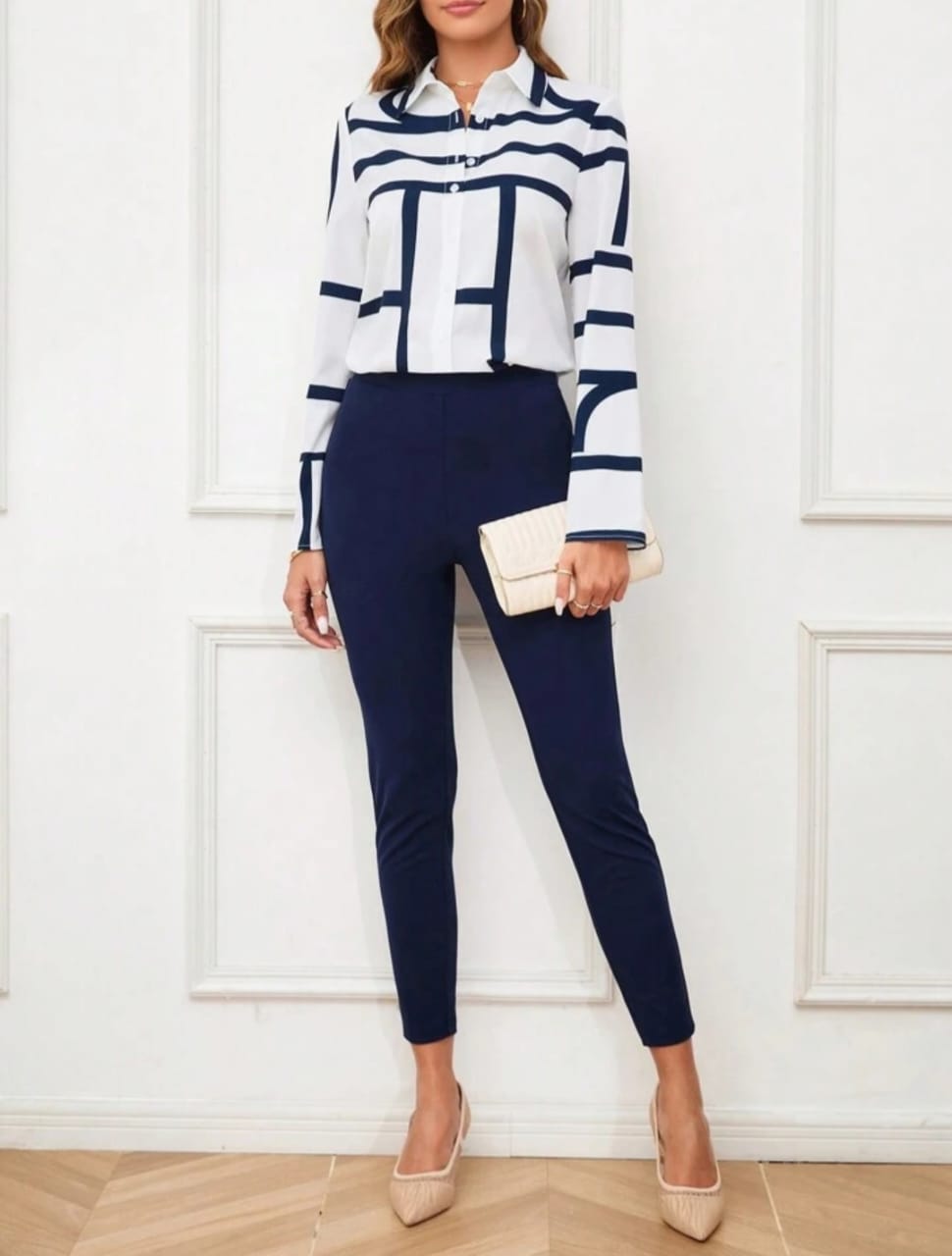 Geometric Pattern Shirt & Knit Pants Set