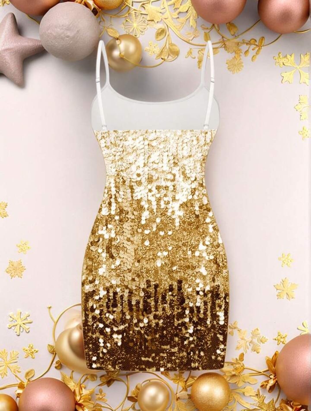 Gold Sequin Printed Bodycon Dress