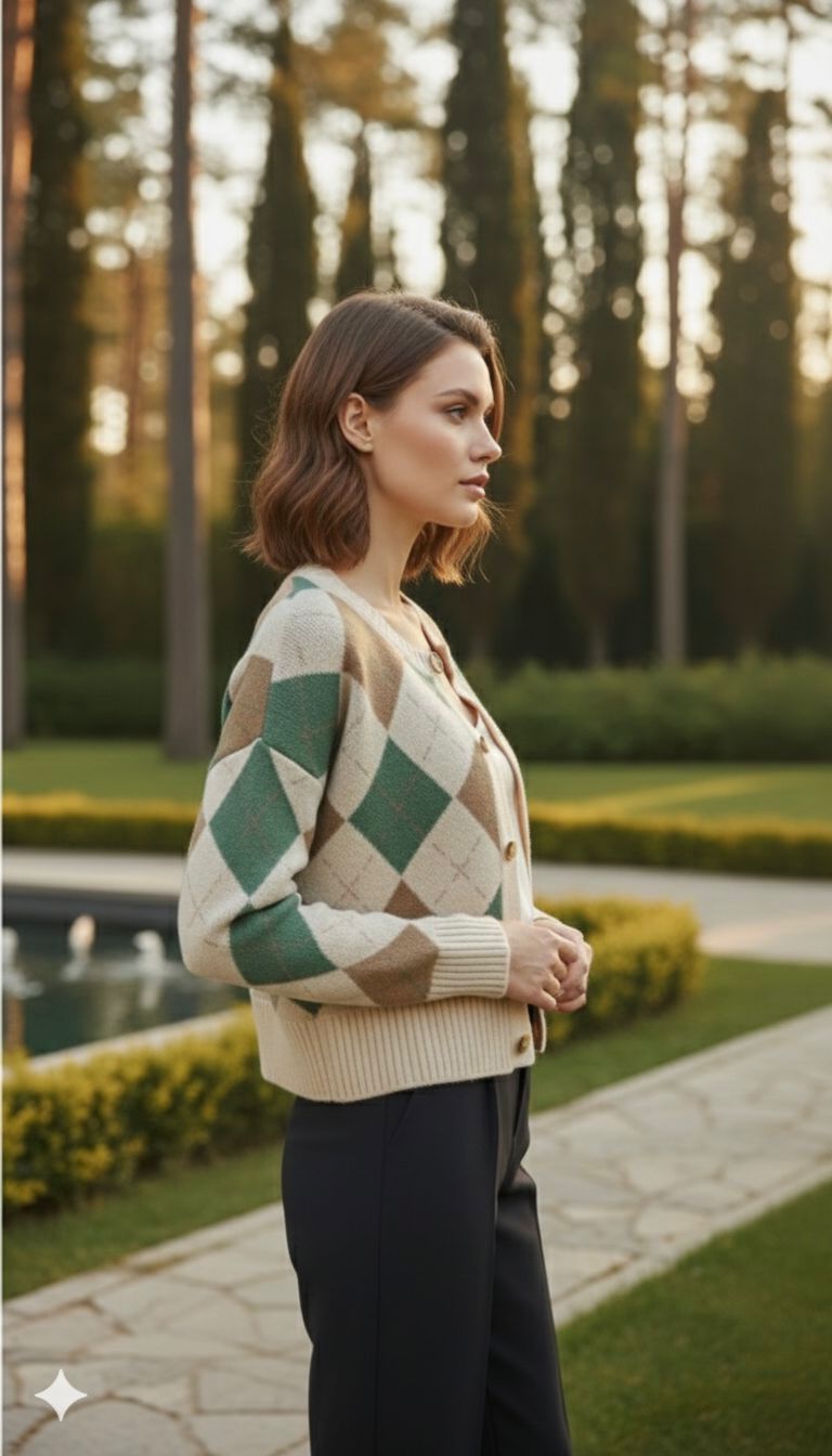 Beige Checked Sweater