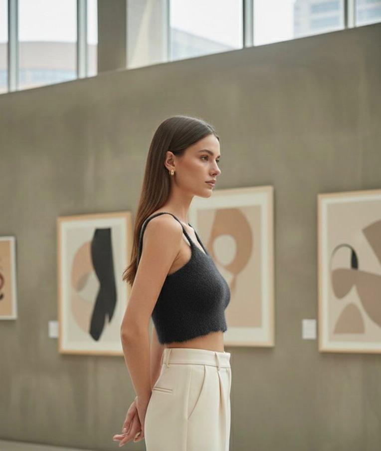 Black Ribbed Fit Strip Crop Top