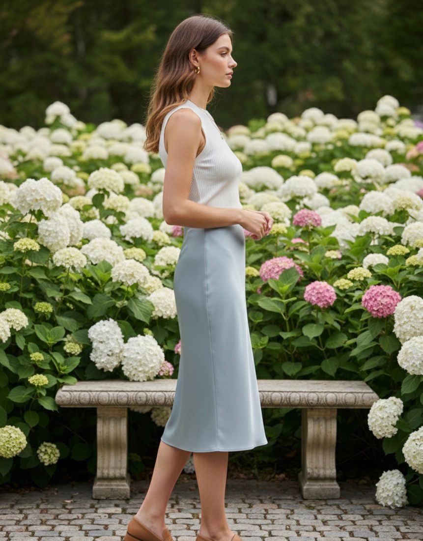 Satin Mid Length Skirt