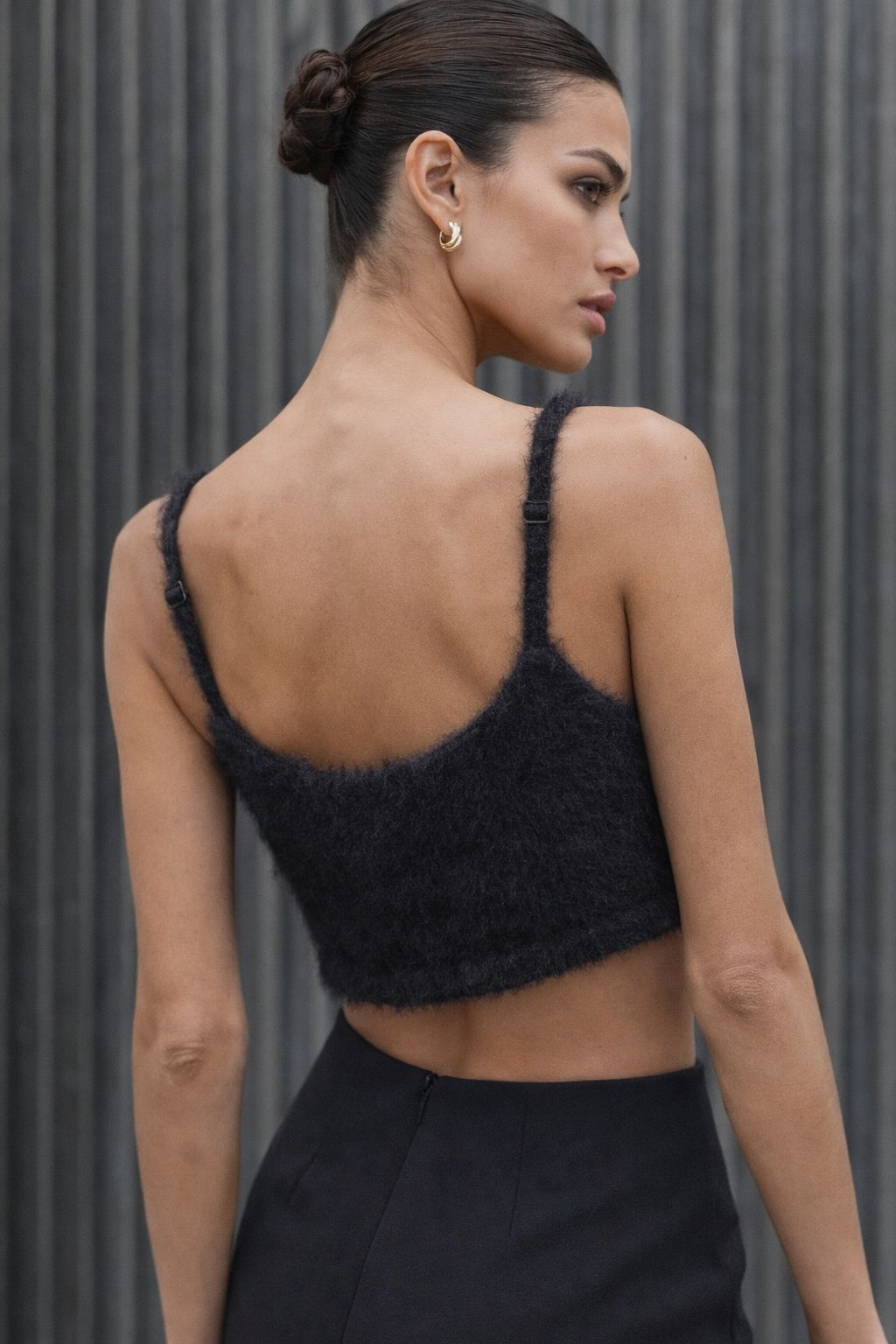 Black Fuzzy Bralette Top