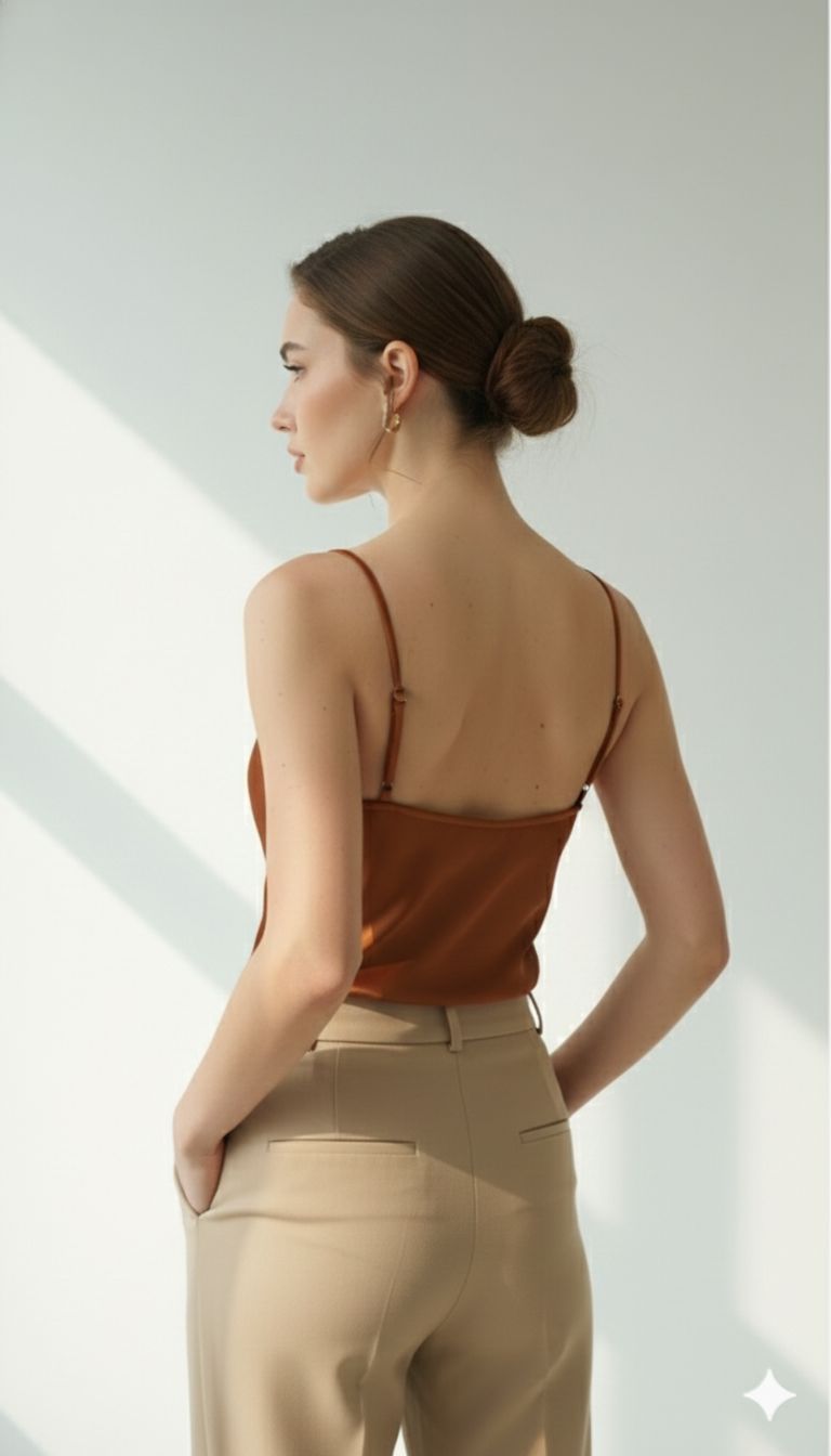 Champagne Satin Cowl Neck Top