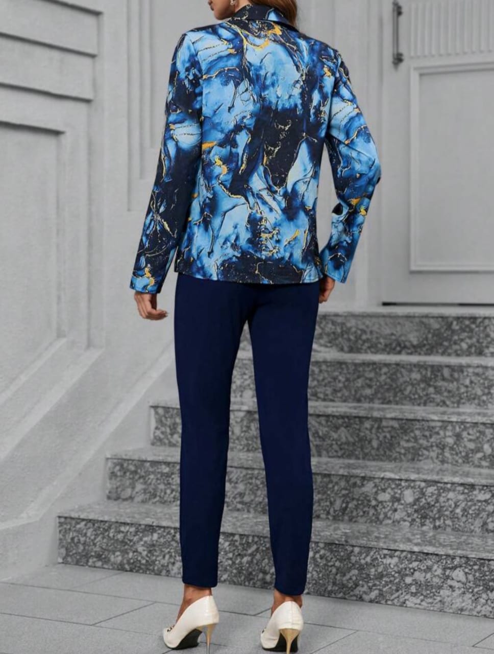 Marble Print Shirt & Knit Pants Set