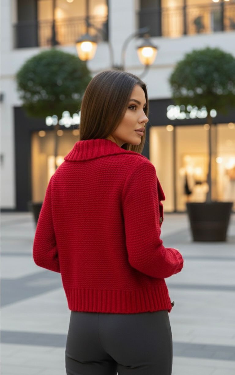 Red Knitted Golden Button Sweater