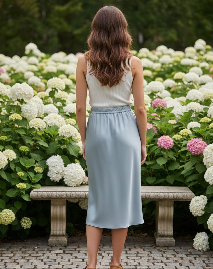 Satin Mid Length Skirt