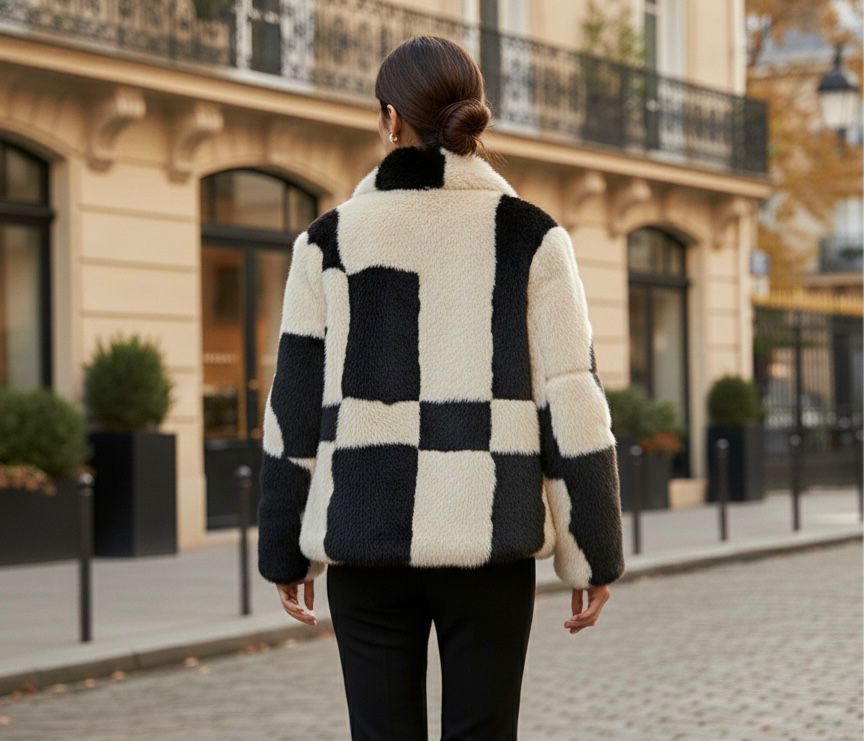 Beige Black Furry Coat