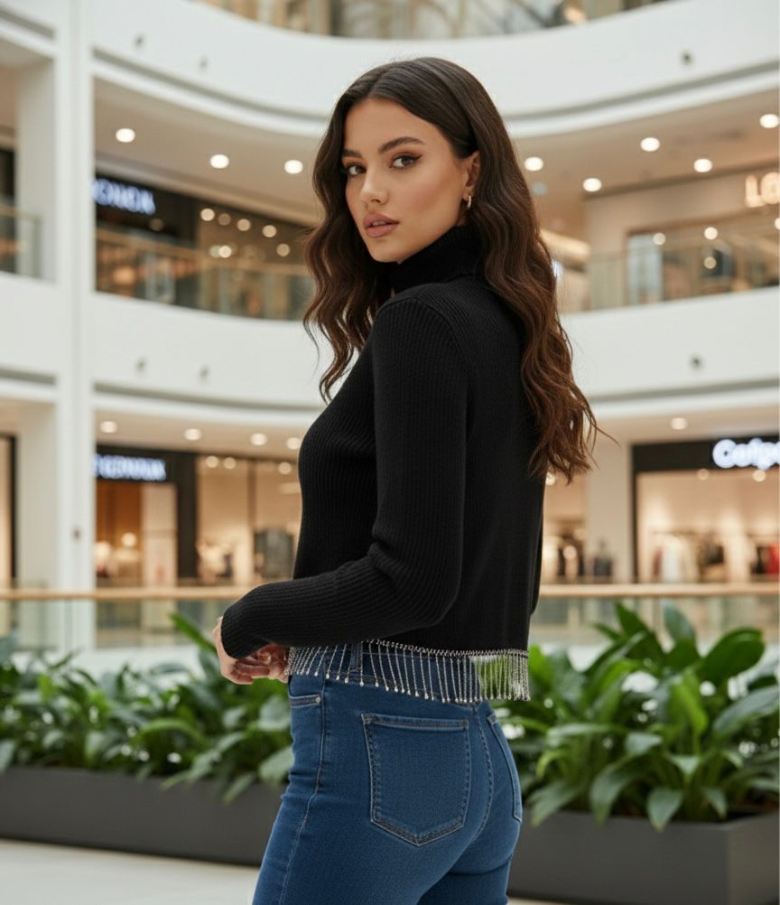 Black Winter Ruched Tinsels Top