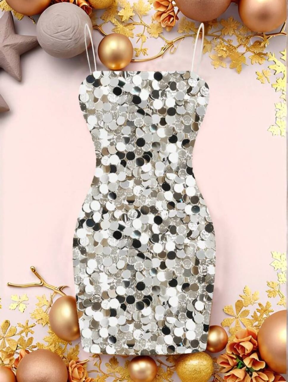 Silver Sequin Printed Bodycon Dress