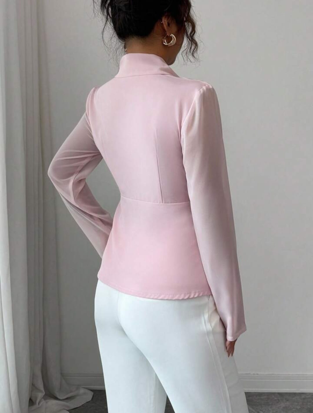 Deep V Neck Ruched Button Design Top