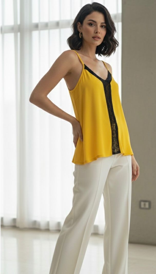 Yellow Black Sequin Striped Top