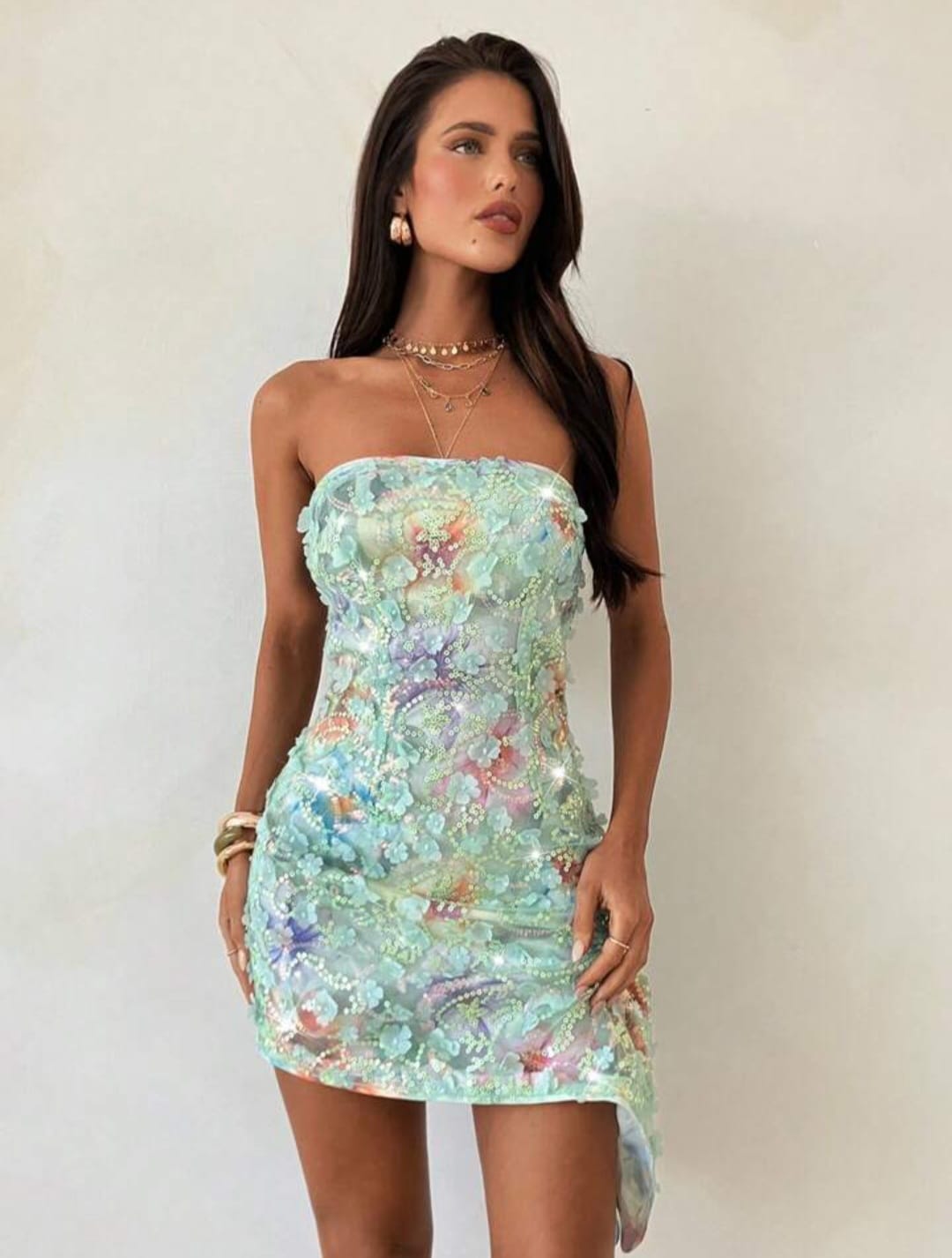 Sequin Patchwork Mini Asymmetrical Dress