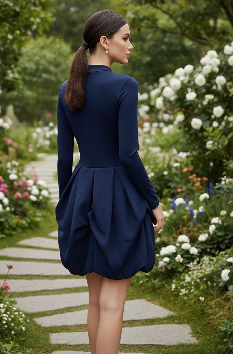 Blue Ballon Frill Mini Dress
