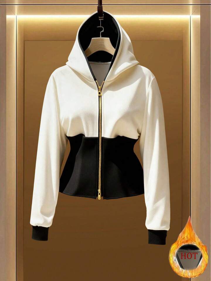 White Black Hooded Colour Block Jacket