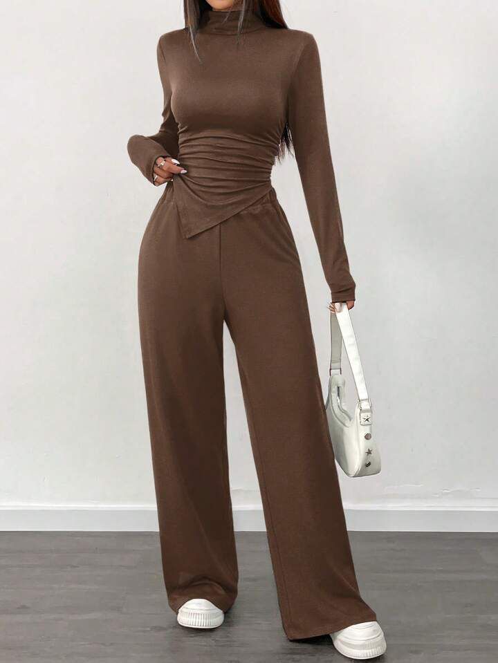 Brown Hem Top Co Ord Set