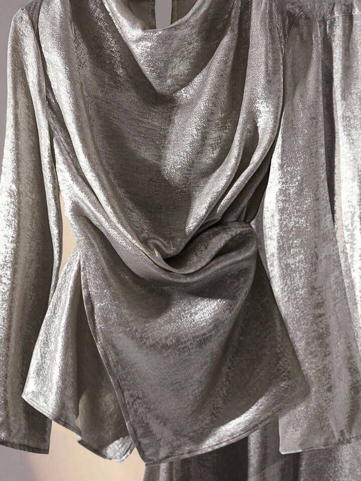 Knotted Top And Hem Midi Skirt Set Colour Stone Grey