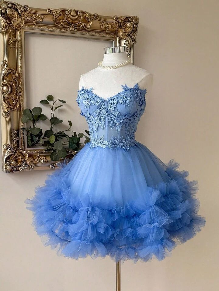 Crochet Lacet Blue & Satin Patchwork Dress