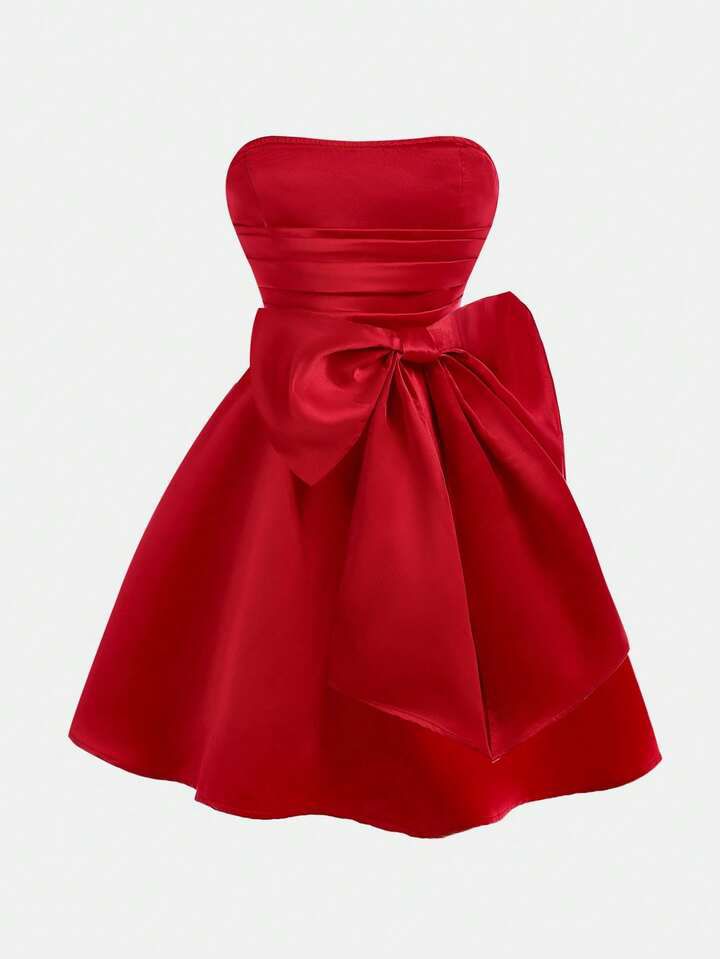 Red Bow Decor Dress
