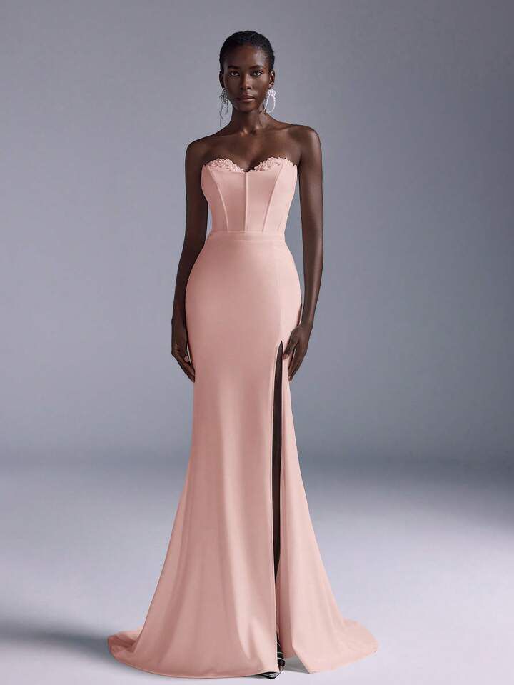 Baby Pink Slit Fish Tall Gown