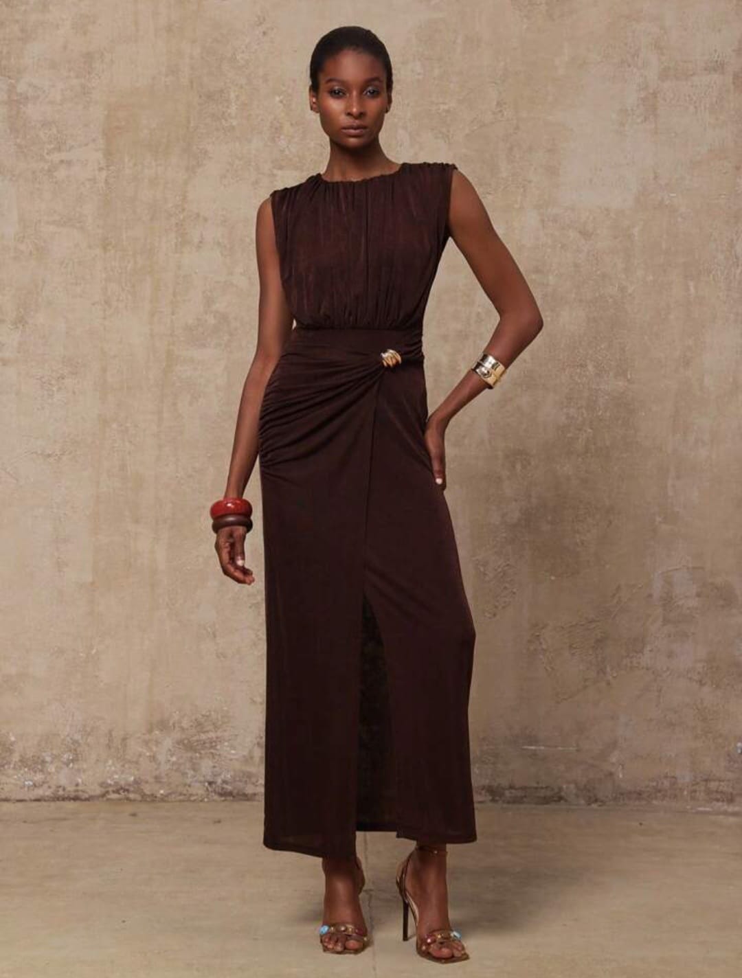 Knitted Sleeveless Ruched Dress