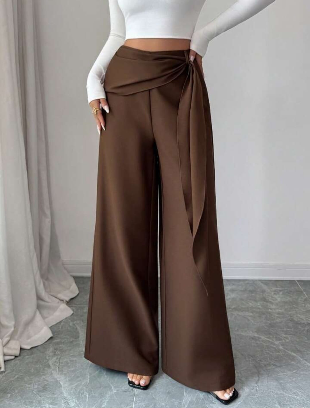 Twill Side Zipper Flared Pants