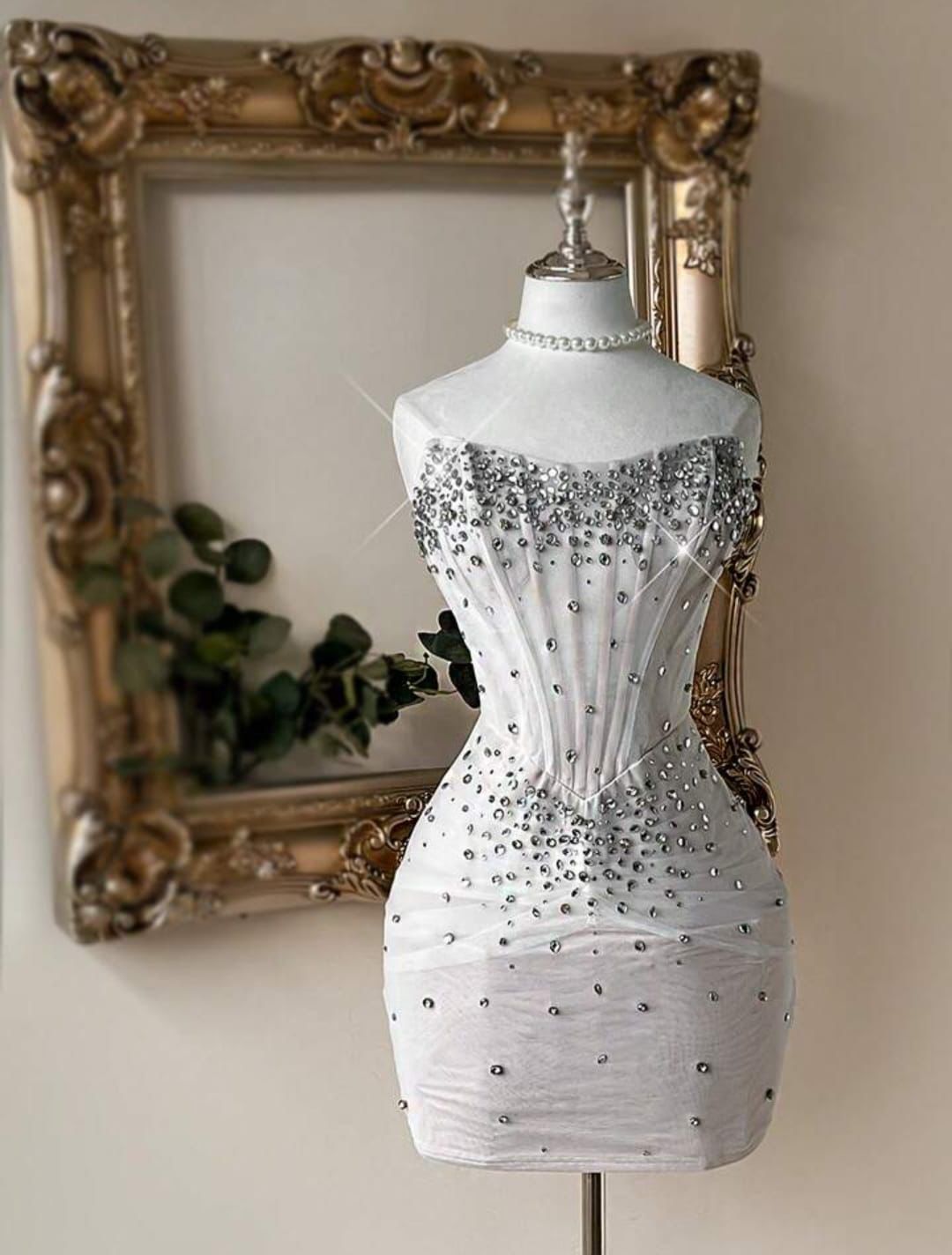 White Emblished Corset Style Back Tie Dress