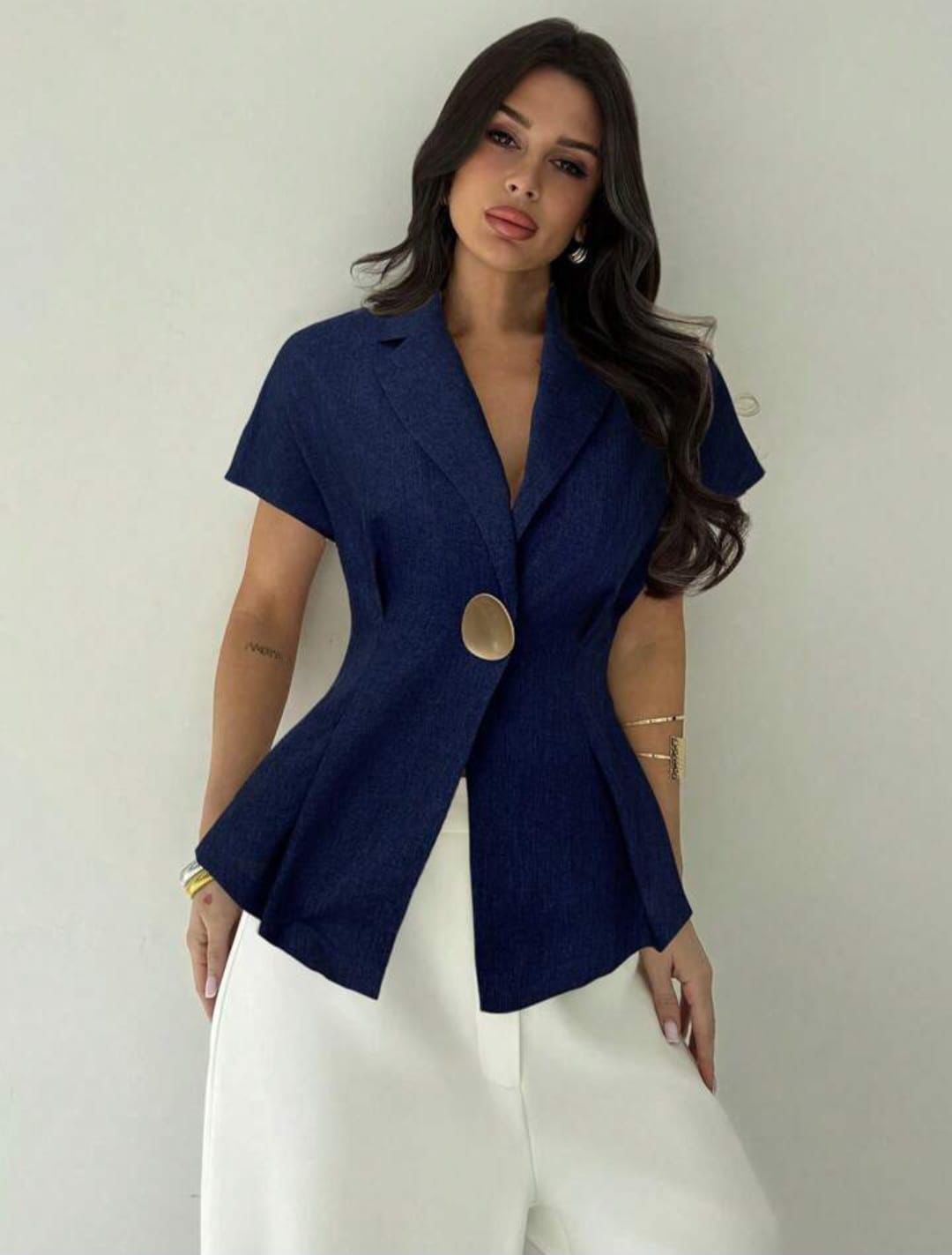 Denim Gold Buckle Waist Top