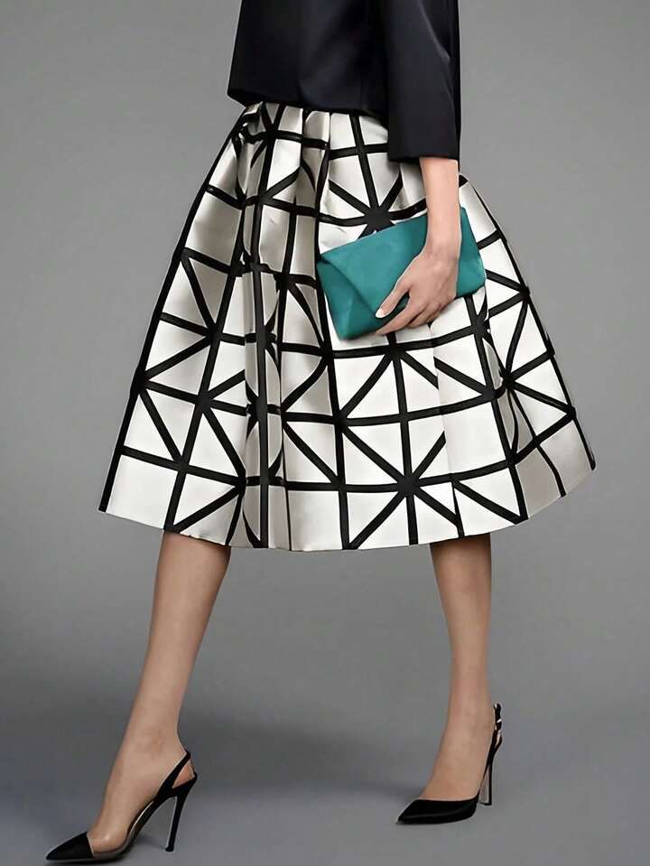 Geometric Pattern Satin Skirt