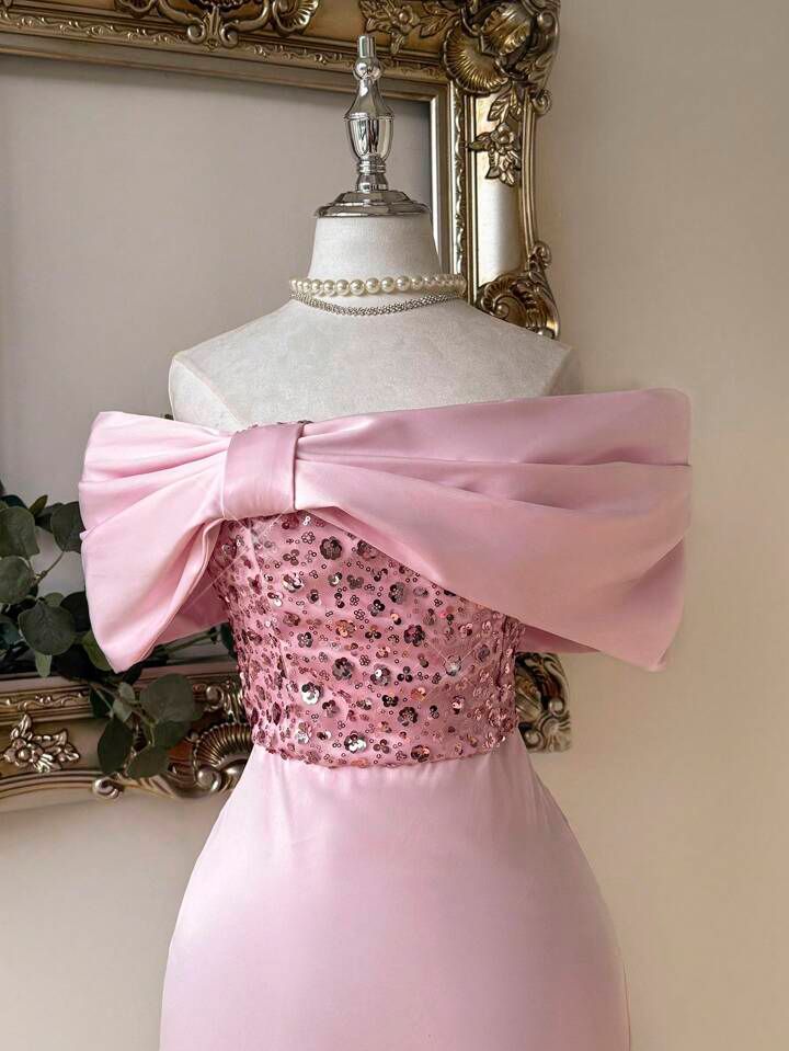 Sequin Patchwork Bow Design Dress