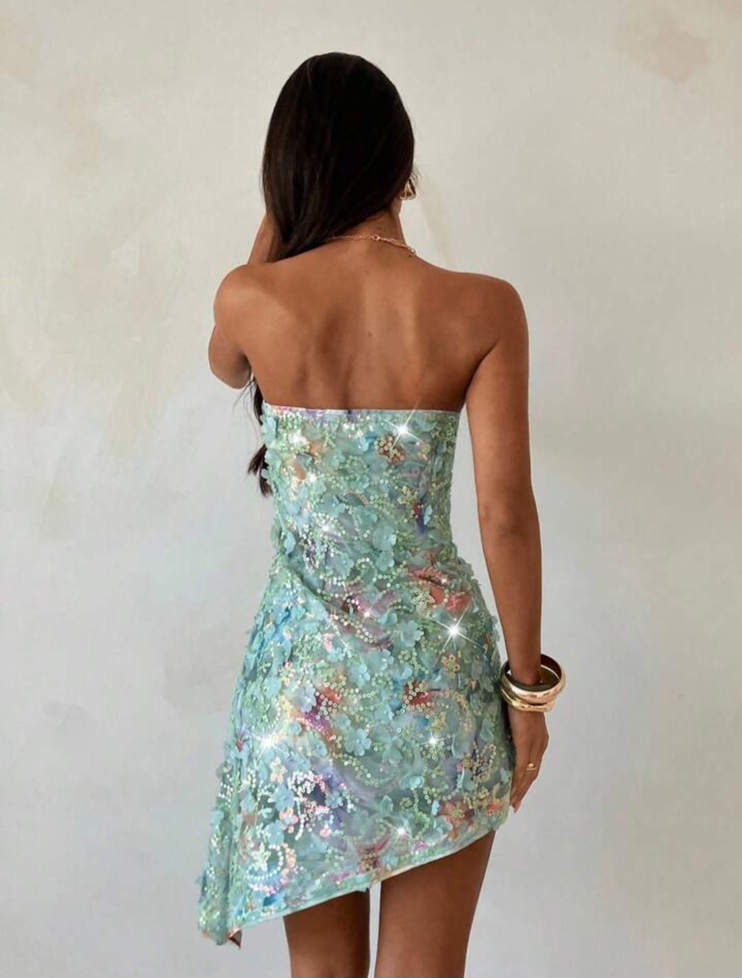 Sequin Patchwork Mini Asymmetrical Dress