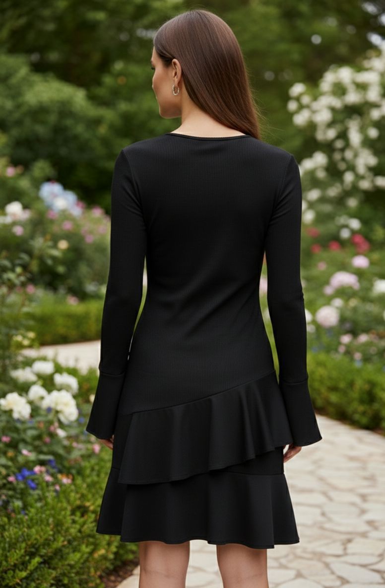 Black Side Frilled Dress
