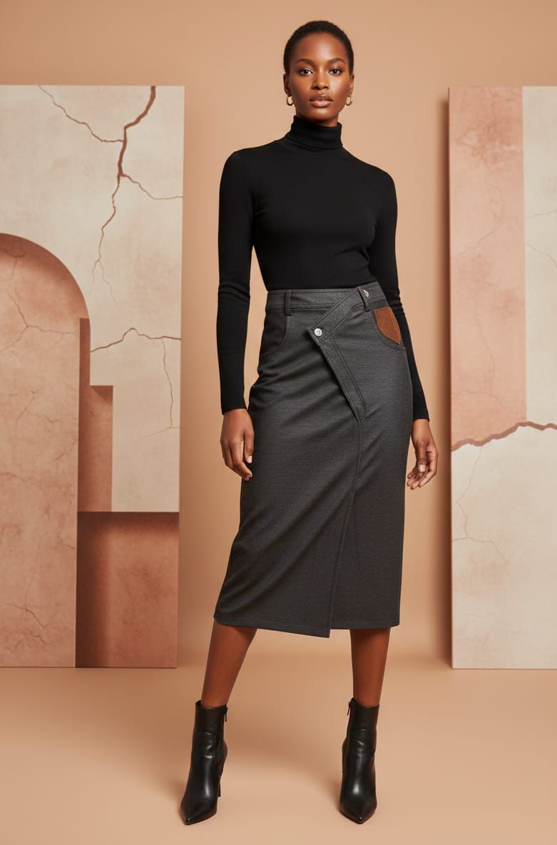 Grey Denim Mid Skirt