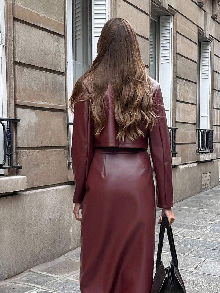 Maroon PU Leather Co Ord Set