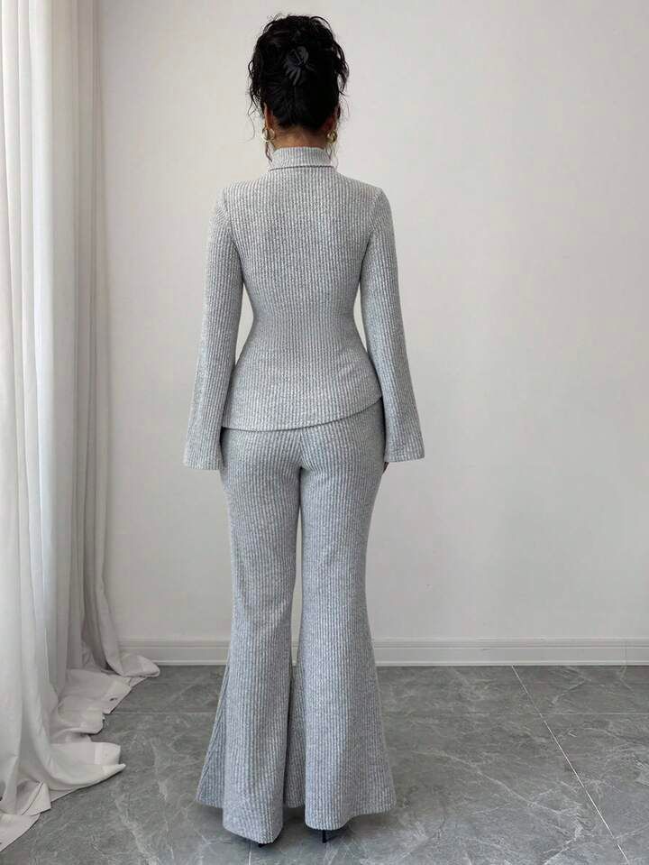 High Neck Metal Decor Pant Top Set
