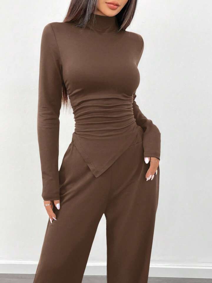Brown Hem Top Co Ord Set